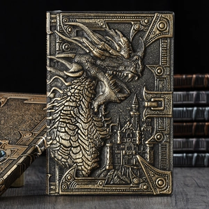 A5 vintage dragon embossed notebook with metallic bronze finish and 3D castle relief cover