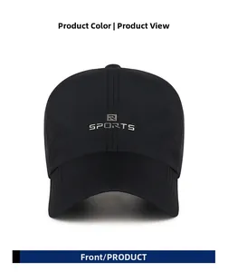Vue de face d'une casquette de sport noire séchage rapide avec logo SPORTS argenté