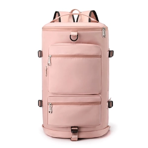 Pink waterproof nylon sports gym bag with dry wet separation for travel and fitness