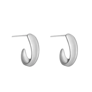 Elegant silver stainless steel C-shaped hoop earrings with a minimalist streamlined design