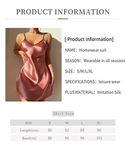 Detaillierte Größentabelle für Damen-Nachthemd aus Satin mit schmalen Trägern