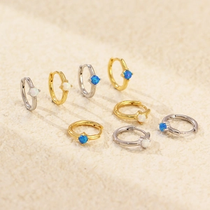 Minimalist S925 silver hoop earrings with inset opal stones in gold and silver finishes