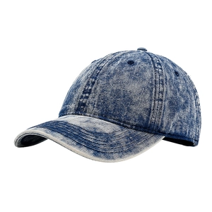 Berretto da baseball unisex in denim lavato con stile vintage blu e bianco
