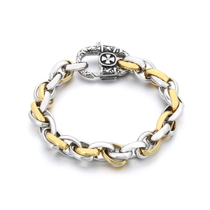 Bracciale a catena spessa bicolore oro e argento in acciaio inossidabile con chiusura incisa
