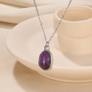 Irregular geometric amethyst pendant necklace in stainless steel with 18k gold plating
