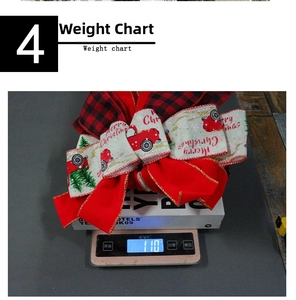 Detailed view of large Christmas truck ribbon bow with Merry Christmas print on scales