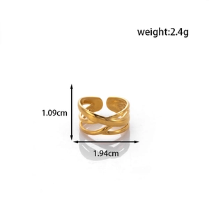 Minimalist gold multi-layer crossover open ring with dimension and weight specifications