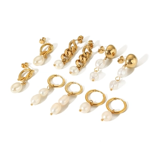 Baroque pearl earrings set with 18k gold plated titanium steel in various French styles