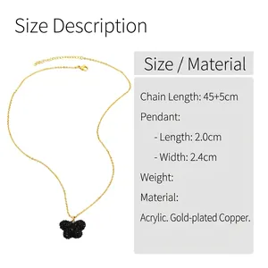 Collier papillon plaqué or avec pendentif en acrylique noir et chaîne 45+5cm