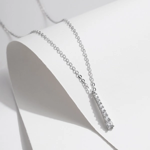 S925 sterling silver Y-shaped tassel necklace with sparkling moissanite pendant accents