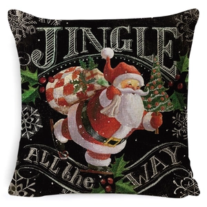 Christmas pillowcase featuring Santa Claus skating design on linen fabric with festive patterns