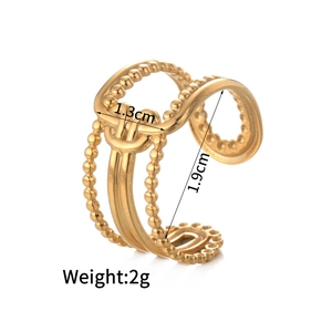 Detail view of 14K gold stainless steel geometric ring with 1.3cm width and 1.9cm height