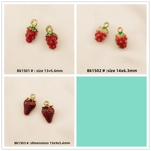 Three styles of alloy strawberry pendants in red and gradient enamel for DIY jewelry crafts