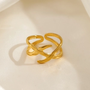 18K gold-plated stainless steel adjustable open ring with minimalist twig branch design