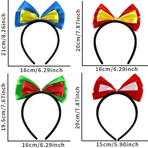 European Cup flag bow headbands in various colors with measurements in cm and inches