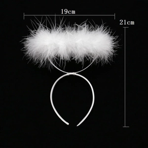 White feather angel halo headband for Halloween cosplay, size 19x21cm on black background