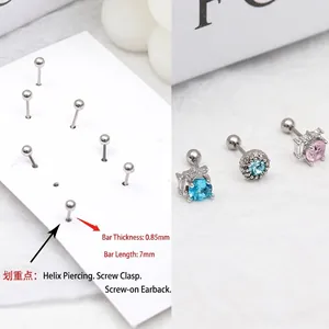 Colorful zircon stainless steel helix earrings set with 0.85mm screw back closure