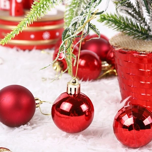 36pcs red Christmas ball set with matte, glossy, and textured finishes for tree decor
