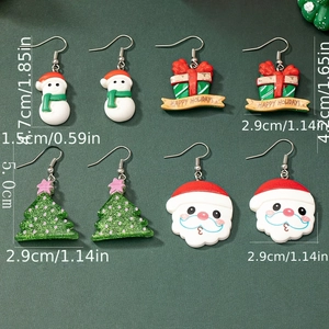 Set of 4 pairs of Christmas acrylic earrings featuring Santa, Snowman and Trees