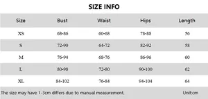 Größentabelle für Neckholder-Minikleid mit Maßen für Brust, Taille und Hüfte in Zentimetern