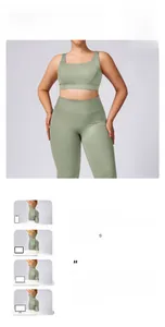 Sage green plus size sports bra and high-waisted yoga leggings on model with size reference