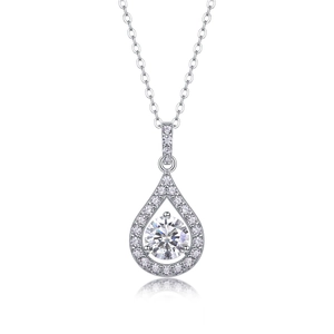 Elegante collana in argento S925 con moissanite a goccia e pendente con micro-pave lucido