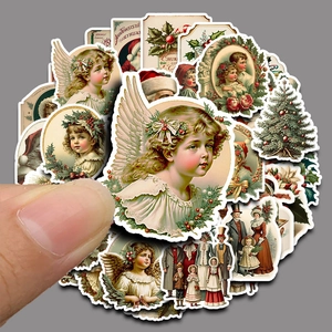 36 pieces of vintage Victorian Christmas stickers with angels and Santa for DIY crafts