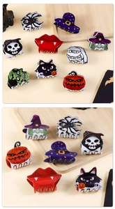 Ensemble détaillé de pinces à cheveux d'Halloween avec motifs citrouille et fantôme