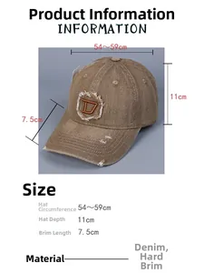 Tabella delle taglie dettagliata per il berretto da baseball in denim lavato con patch D
