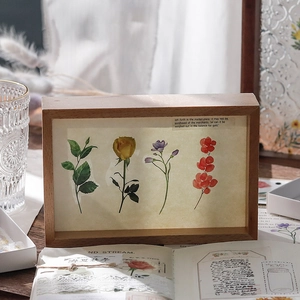 3D wooden shadow box frame featuring vintage floral botanical illustrations and natural wood