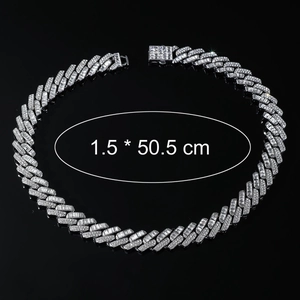 Silver cuban link chain with 15mm width iced out zircons and secure spring buckle