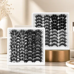 Detailed view of 20 pairs of 6D faux mink eyelashes with various dense and curled styles