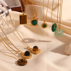 Vintage 18K gold plated stainless steel necklaces with various natural stone pendants