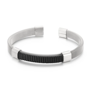 Bracelet Jonc En Maille Homme Acier Inoxydable Tressé Ouvert Minimaliste Punk Bijoux Cadeau Tendance