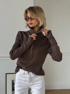 Women Cotton Ribbed Knit Sweater Half Zip Stand Collar Long Sleeve Slim Fit Autumn Winter Solid Color Pullover Top