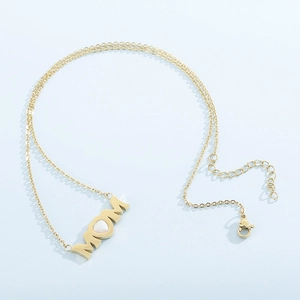 Gold titanium steel MOM heart opal necklace with fine chain for Mother's Day gift