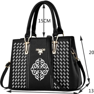 Elegant Women Handbag Large Capacity PU Leather Lychee Grain Embroidery Multiple Compartments Shoulder Bag With Top Handle