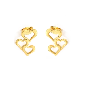 Minimalist 14K gold plated stainless steel earrings with triple hollow heart design