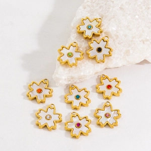 Polished 14k gold plated stainless steel cherry blossom flower pendants with white shell