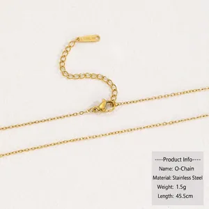 Detail view of 18k gold plated stainless steel O-chain necklace with lobster clasp