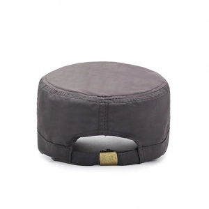 Quick-dry flat top cap with adjustable metal buckle on the back in dark gray color