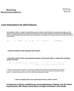 Care instructions for silk scarves detailing washing methods and maintenance tips