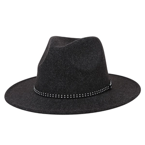 Fedora Hat Wide Brim Woolen Felt Jazz Cap With Rivet Studded Belt Vintage British Style For Women Men