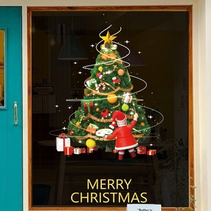 Merry Christmas tree and Santa window stickers for festive glass display decor