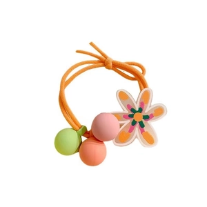 Floral elastic hair ties with colorful matte beads and acrylic flower pendant for girls