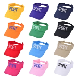 Grid view showing twelve vibrant colors of children's sport sun visor hats with embroidery