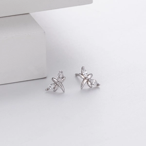 Close-up of S925 sterling silver butterfly earrings with marquise-cut cubic zirconia