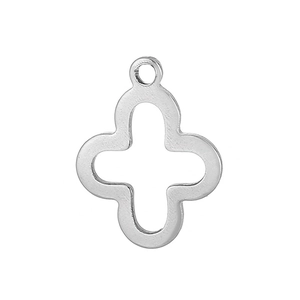 Polished silver stainless steel stylized clover cross pendant for jewelry making