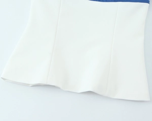 Detailed view of the fabric texture and clean stitching on this blue and white patterned set