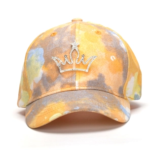 Kids Baseball Cap Cotton Tie Dye Glitter Rhinestone Crown Decor Adjustable Sun Hat For Girls